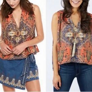 Free People SMALL (S) Darcy Sleeveless Blouse India Tapestry Print Boho Tank Top